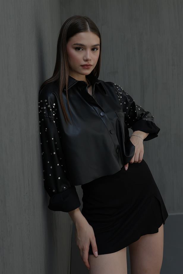 RYN Studded Leather Shirt - Black - Braine-l’Alleud