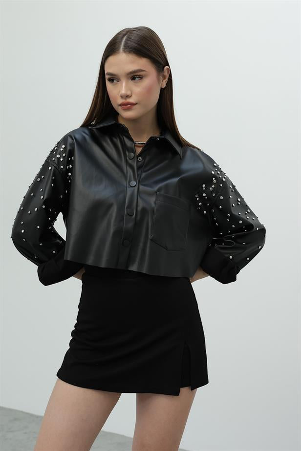 RYN Studded Leather Shirt - Black - Braine-l’Alleud