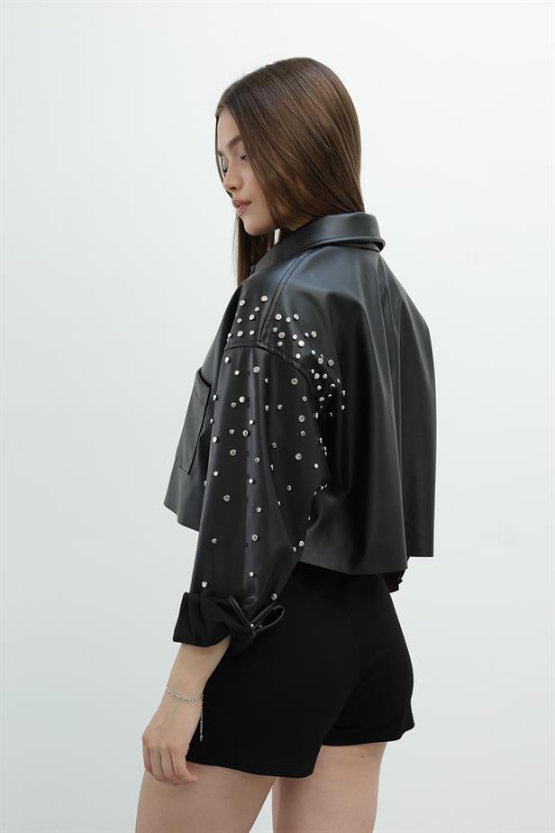 RYN Studded Leather Shirt - Black - Braine-l’Alleud