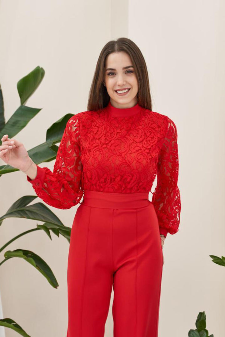 ELS Lace Top Jumpsuit - Red - Groningen