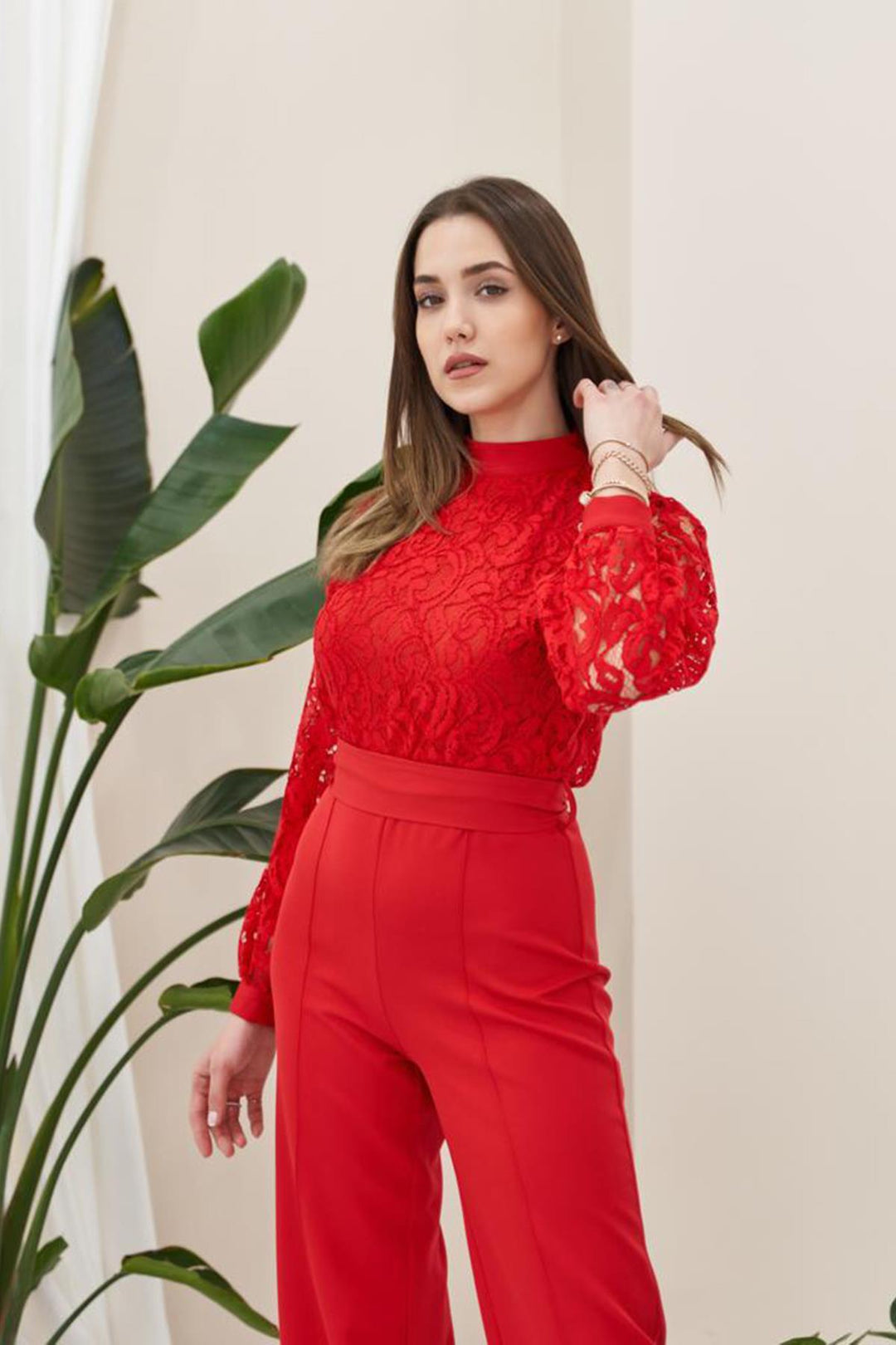 ELS Lace Top Jumpsuit - Red - Groningen