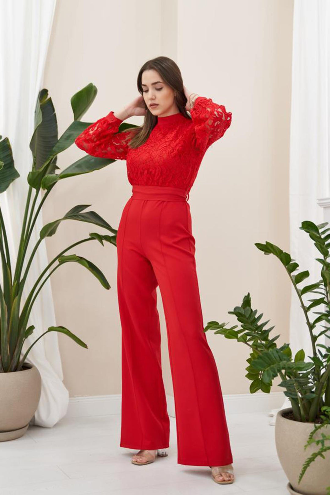 ELS Lace Top Jumpsuit - Red - Groningen