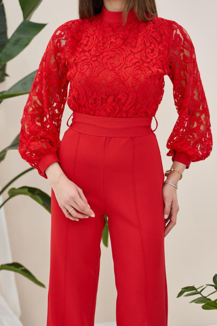 ELS Lace Top Jumpsuit - Red - Groningen