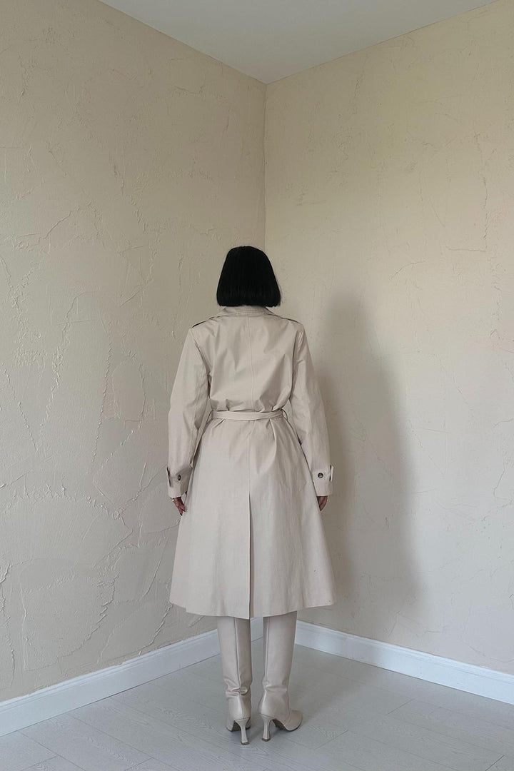 ELS Long Belted Trench Coat - Beige - Guasavito