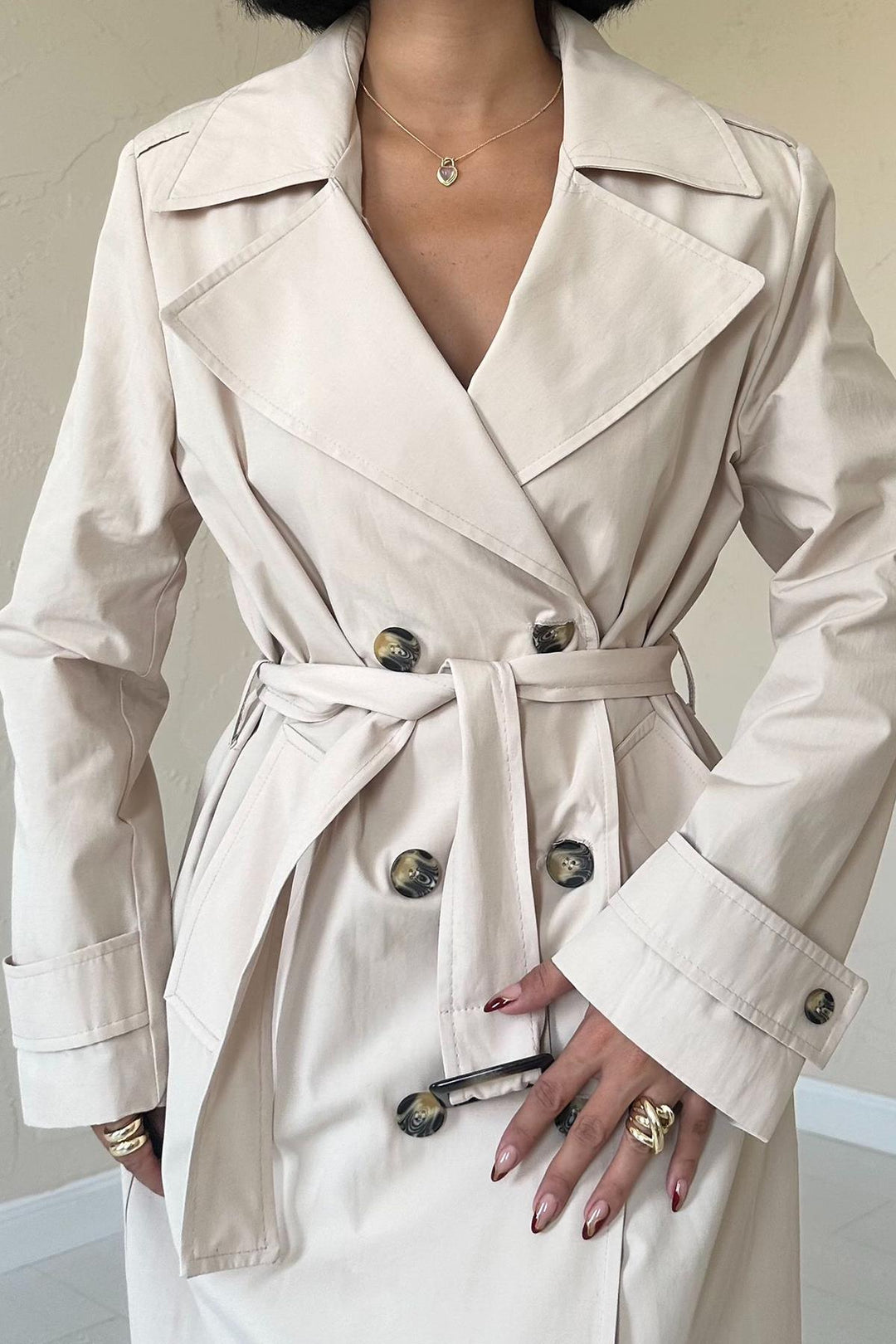 ELS Long Belted Trench Coat - Beige - Guasavito