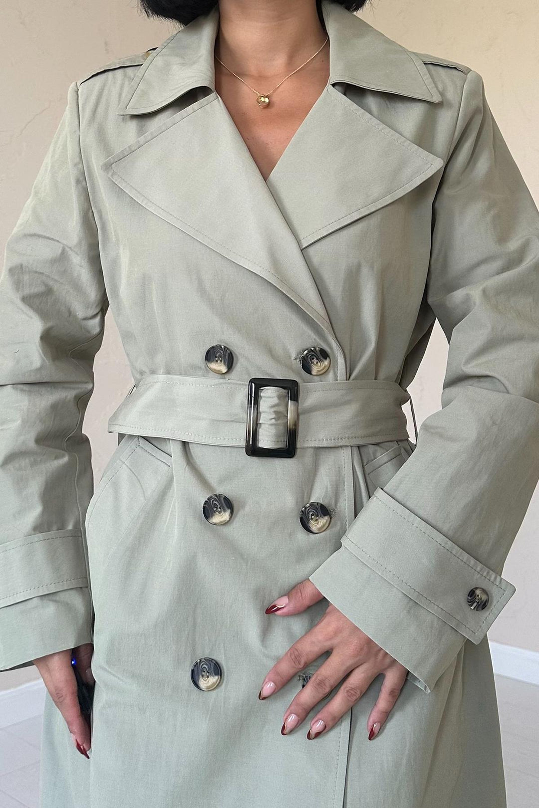 ELS Long Belted Trench Coat - Khaki - Ciudad Guzmán
