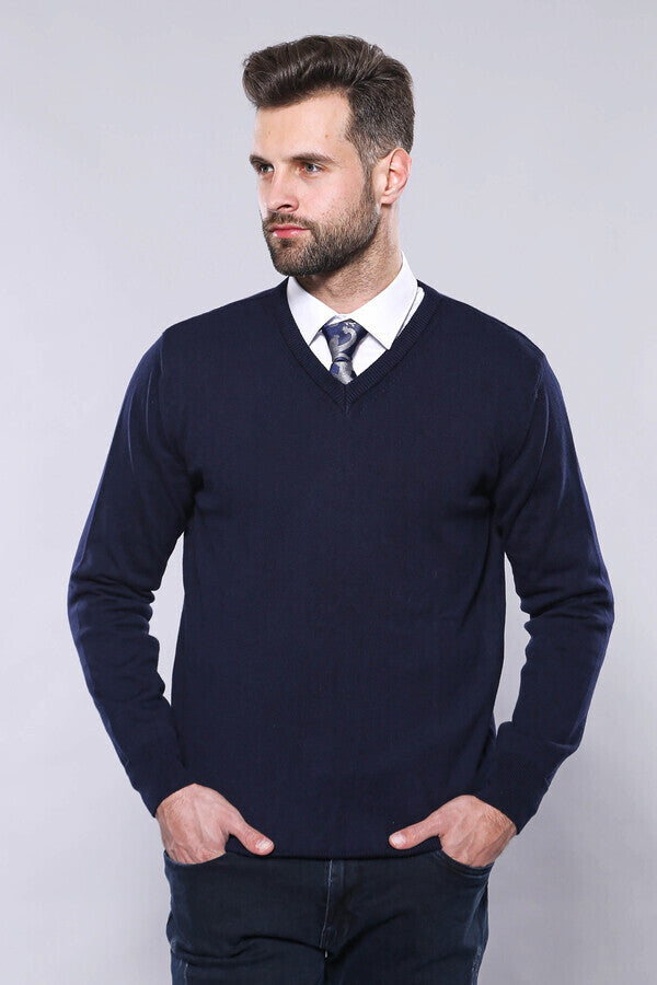 WSS V Neck Dark Blue Knitwear  - Gosport