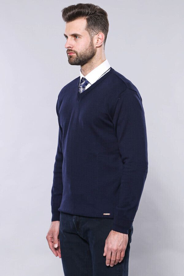 WSS V Neck Dark Blue Knitwear  - Gosport
