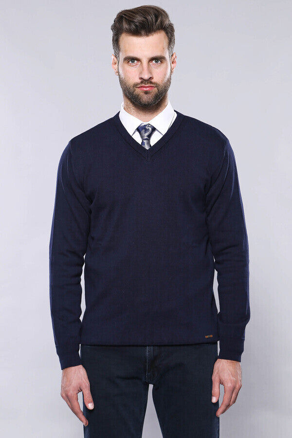 WSS V Neck Dark Blue Knitwear  - Gosport