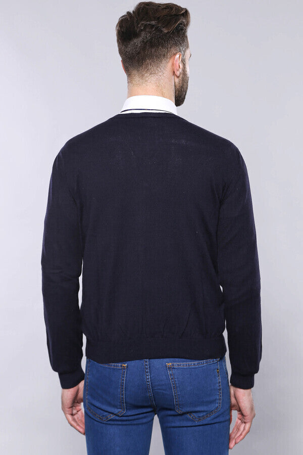 WSS V Neck Navy Blue Sweater  - Bitonto