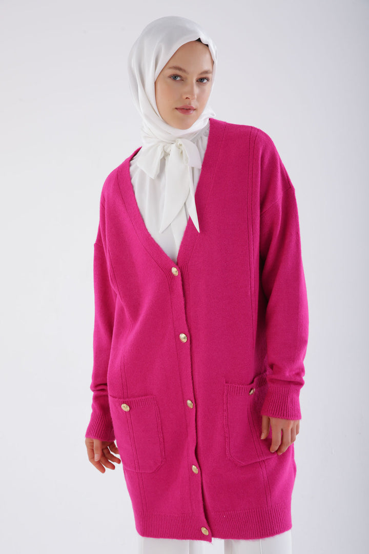 سترة TLD النسائية Allday Fuchsia منسوجة بجيوب - إفرو