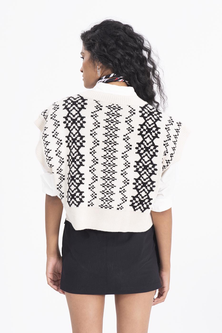 BSL Women Ethnic Patterned Sleeveless V-Neck Sweater - Saarlouis