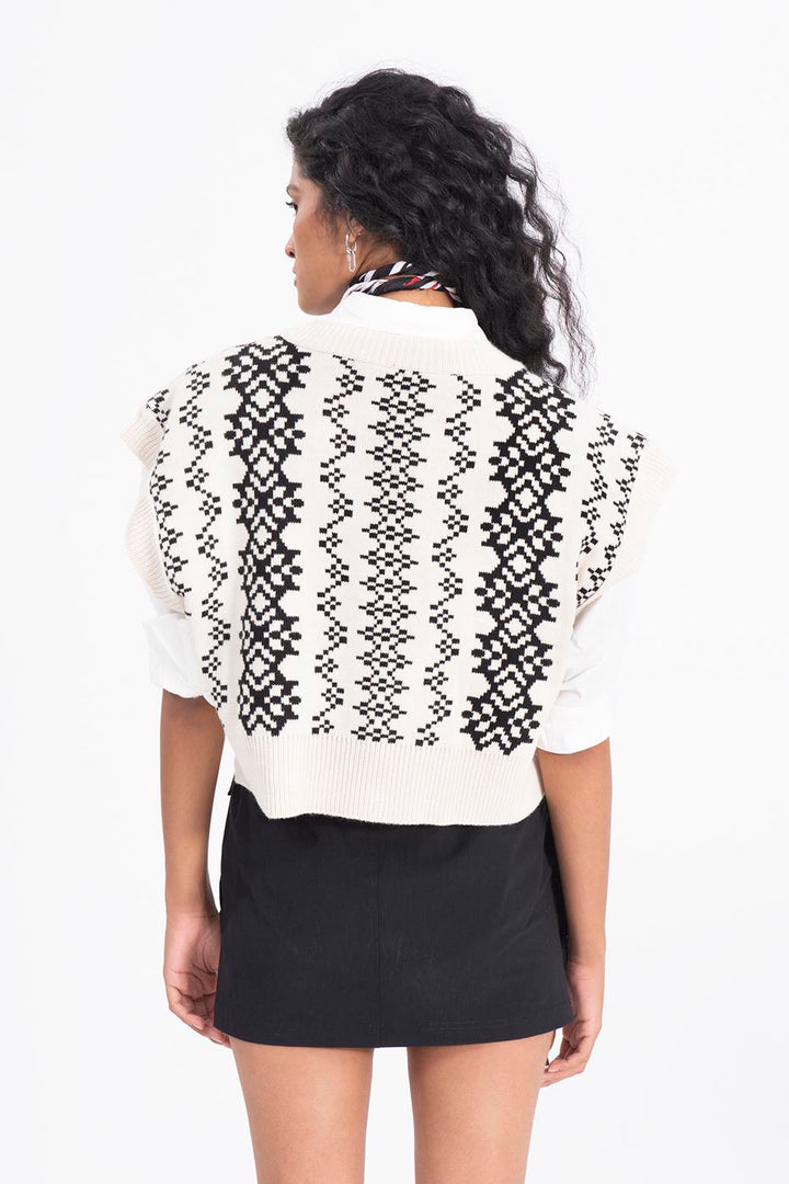 BSL Women Ethnic Patterned Sleeveless V-Neck Sweater - Saarlouis