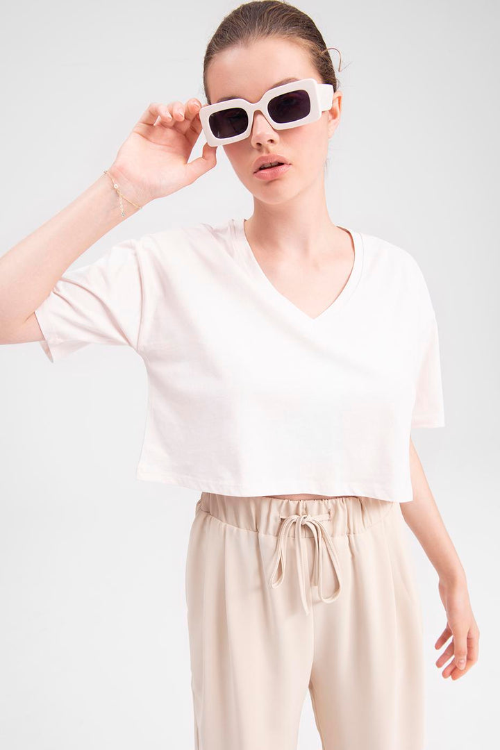 BSL Women V-neck short sleeve crop T-shirt - Vila Real
