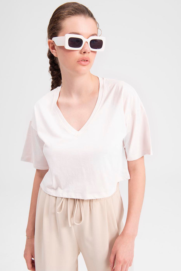 BSL Women V-neck short sleeve crop T-shirt - Vila Real