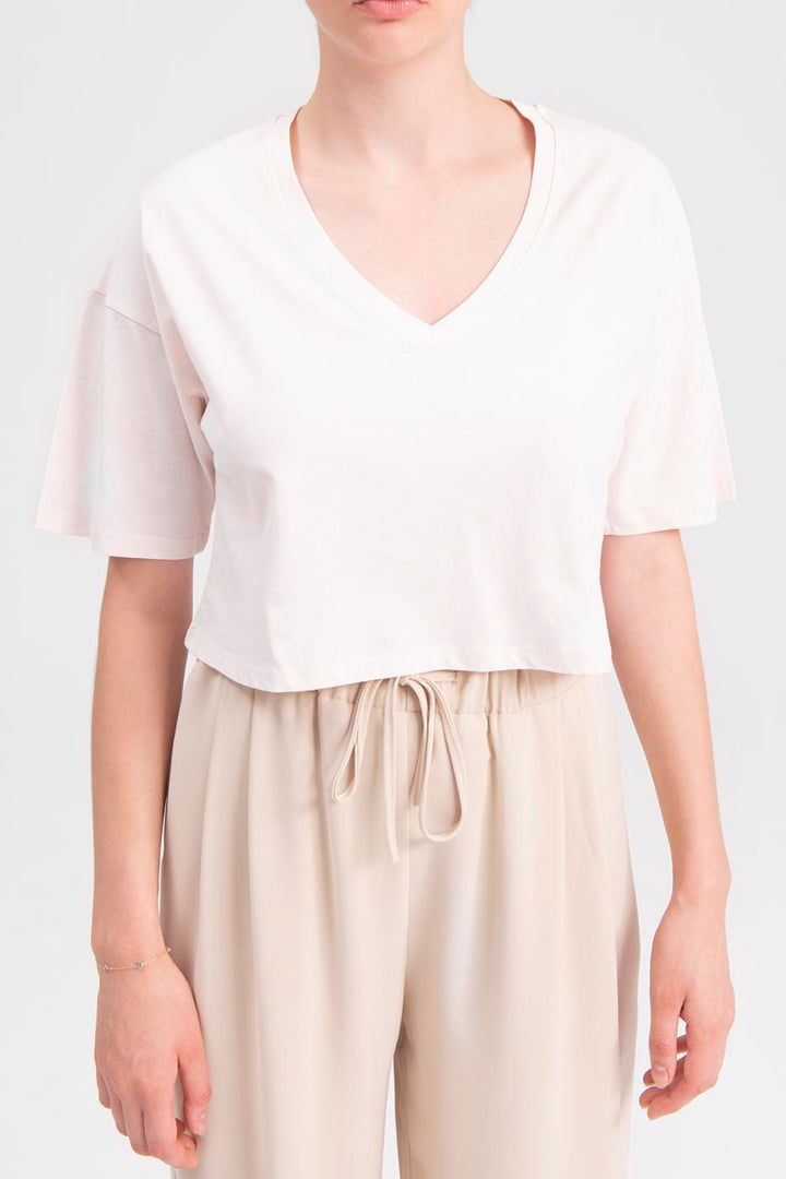 BSL Women V-neck short sleeve crop T-shirt - Vila Real