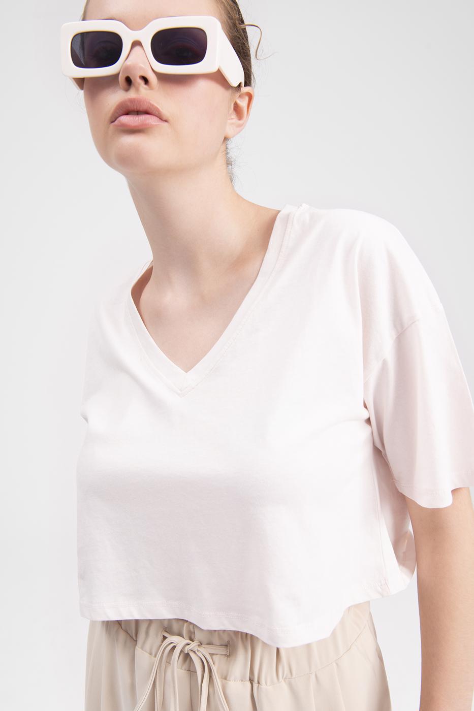 BSL Women V-neck short sleeve crop T-shirt - Vila Real