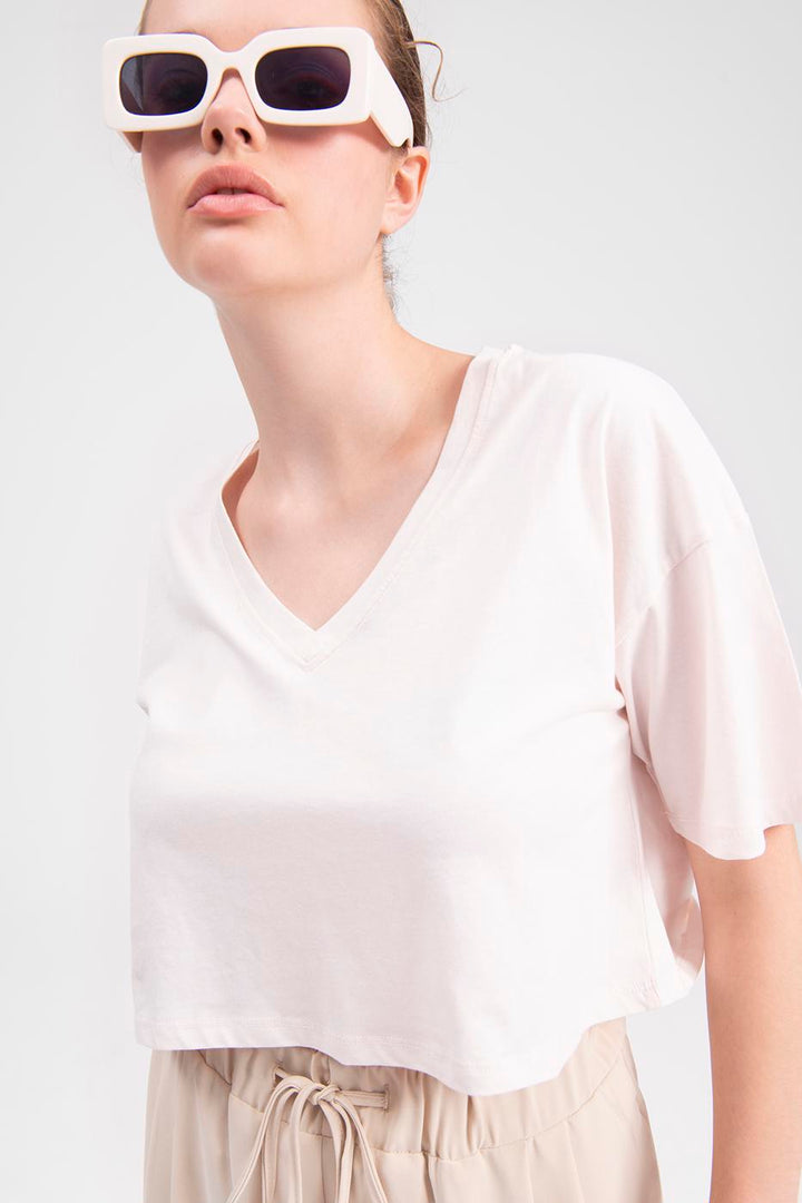 BSL Women V-neck short sleeve crop T-shirt - Vila Real