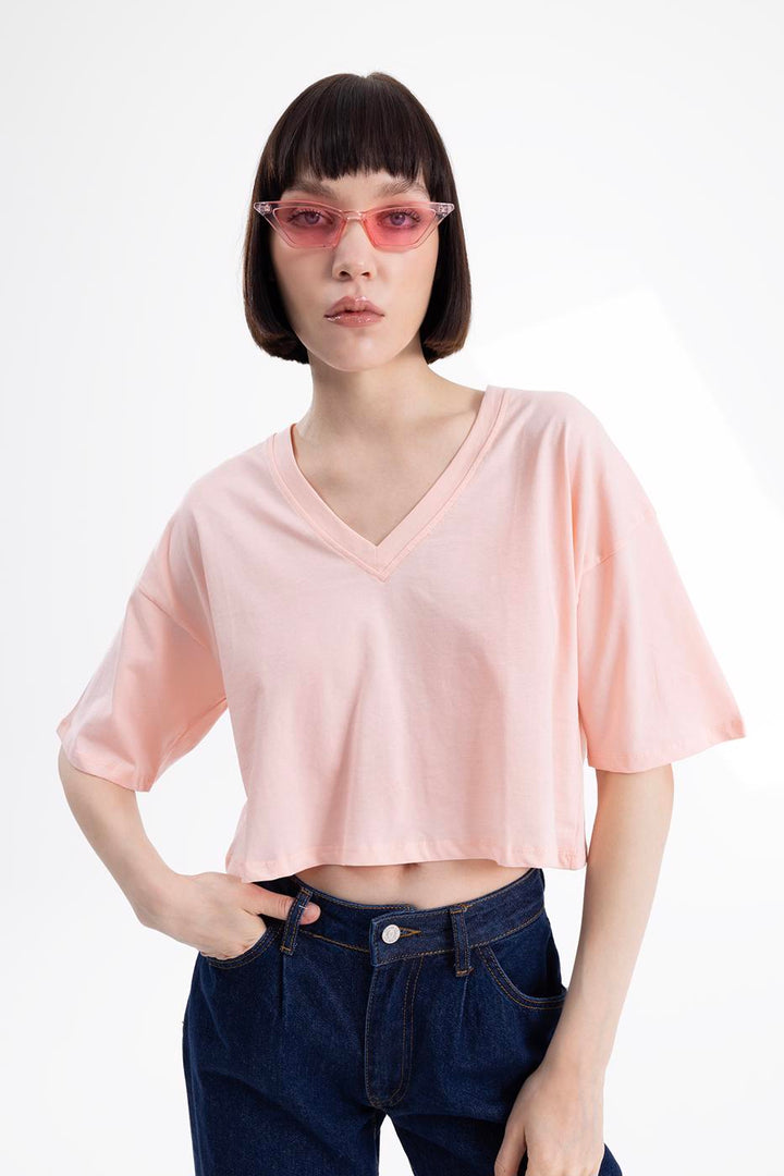BSL Women V-neck short sleeve crop T-shirt - Whittier