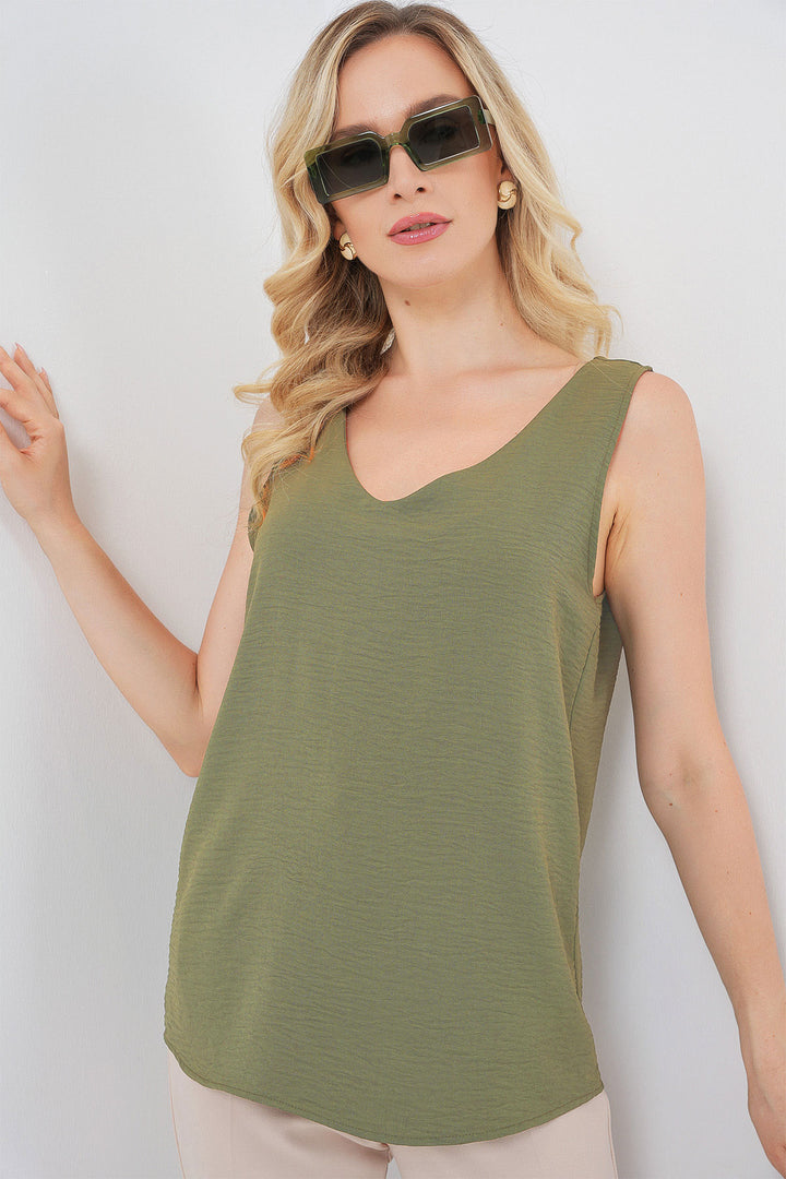 BGD Women V Neck Sleeveless Blouse 950 - Army Green - Freising