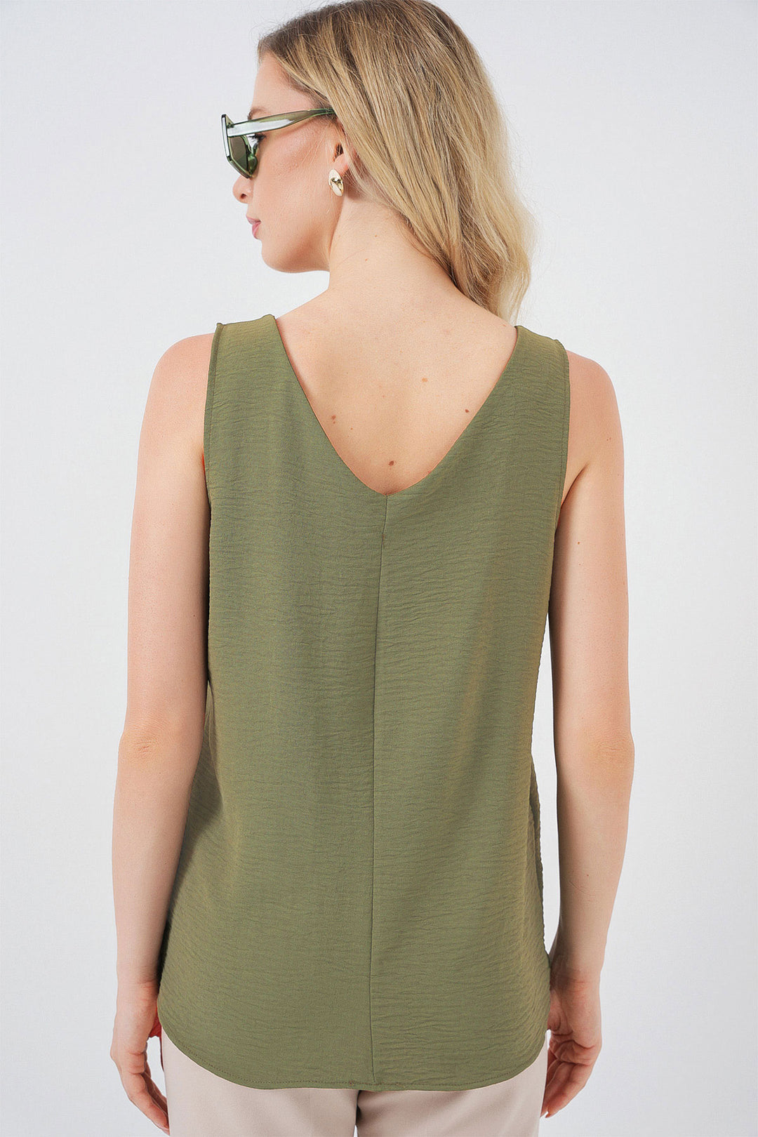 BGD Women V Neck Sleeveless Blouse 950 - Army Green - Freising