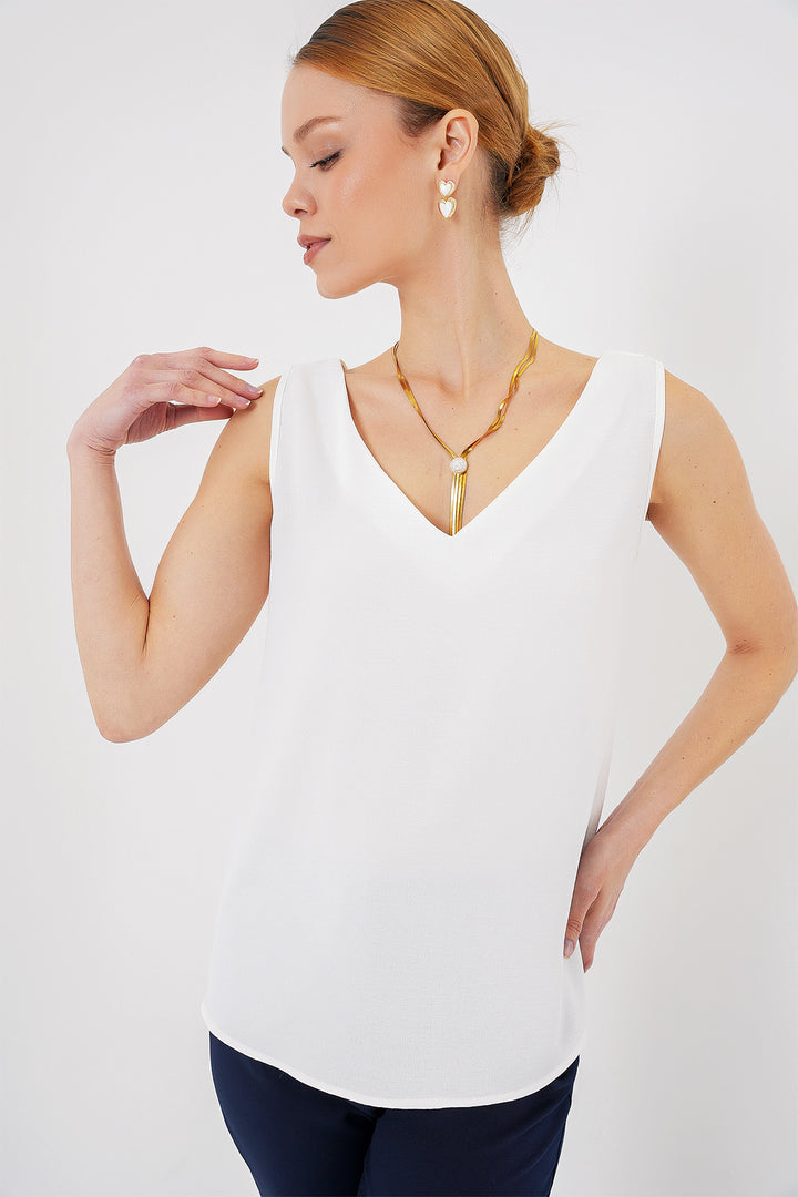 BGD Women V Neck Sleeveless Blouse 950 - White - Tyler