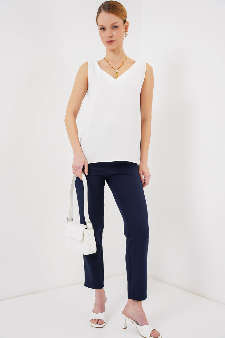 BGD Women V Neck Sleeveless Blouse 950 - White - Tyler