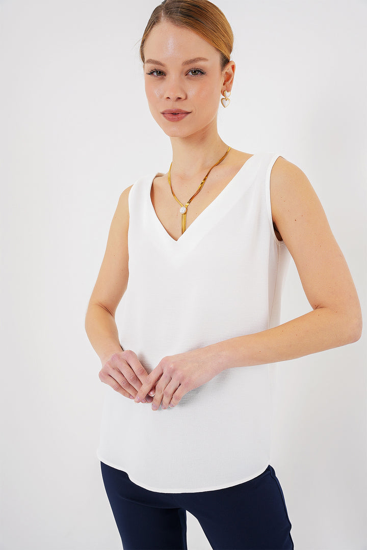 BGD Women V Neck Sleeveless Blouse 950 - White - Tyler