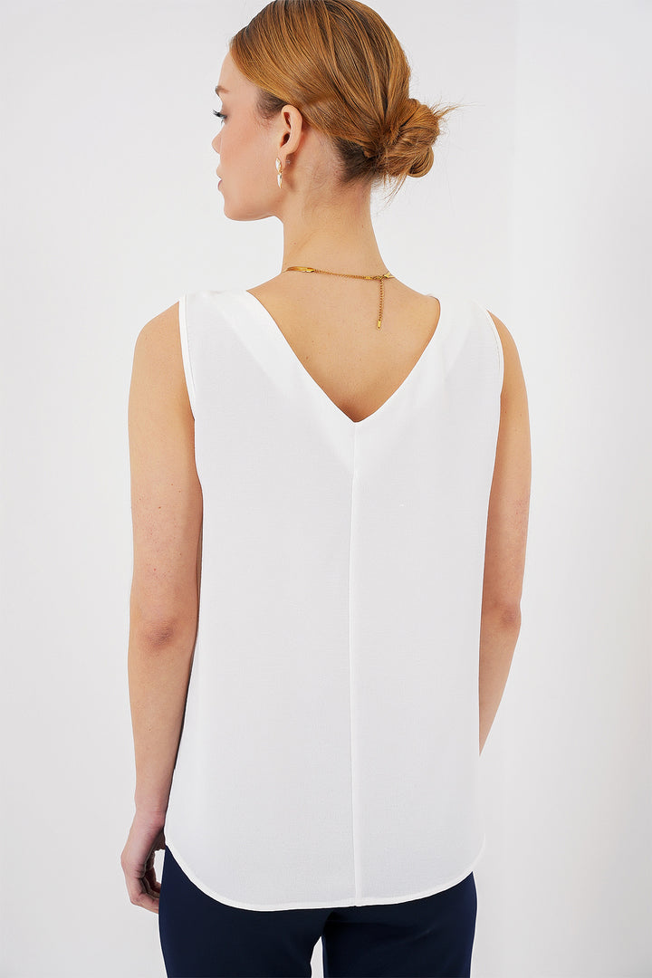 BGD Women V Neck Sleeveless Blouse 950 - White - Tyler