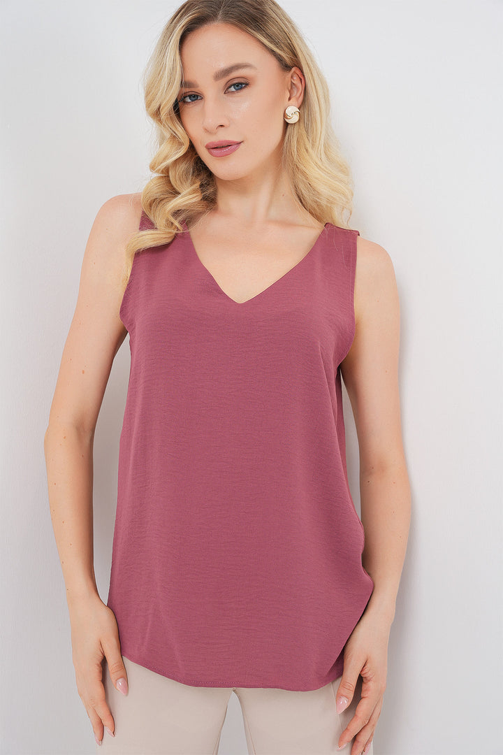 BGD Women V Neck Sleeveless Blouse 950 - Dusty Rose - Ciudad del Carmen