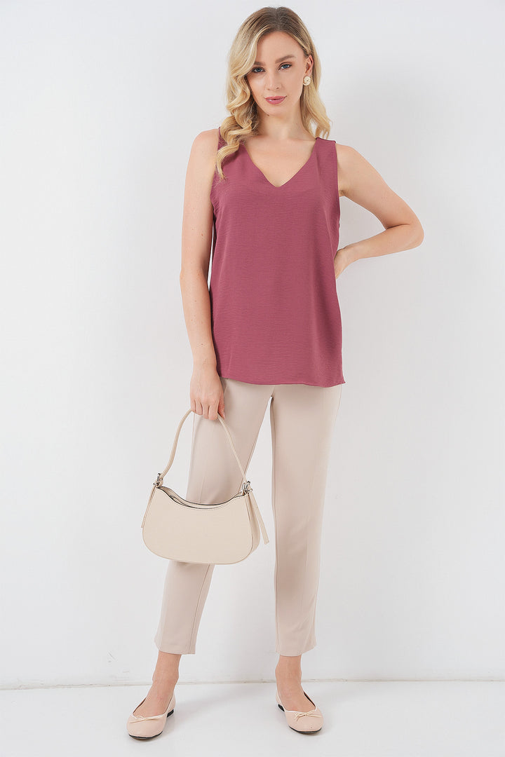 BGD Women V Neck Sleeveless Blouse 950 - Dusty Rose - Ciudad del Carmen