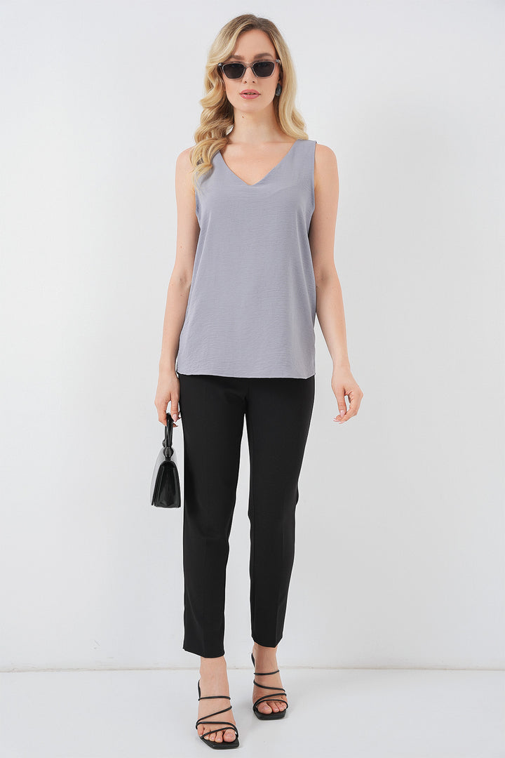 BGD Women V Neck Sleeveless Blouse 950 - Gray - Reynoldsburg