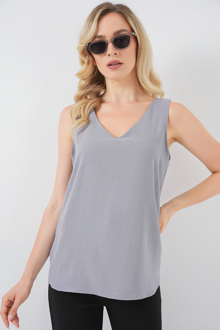 BGD Women V Neck Sleeveless Blouse 950 - Gray - Reynoldsburg