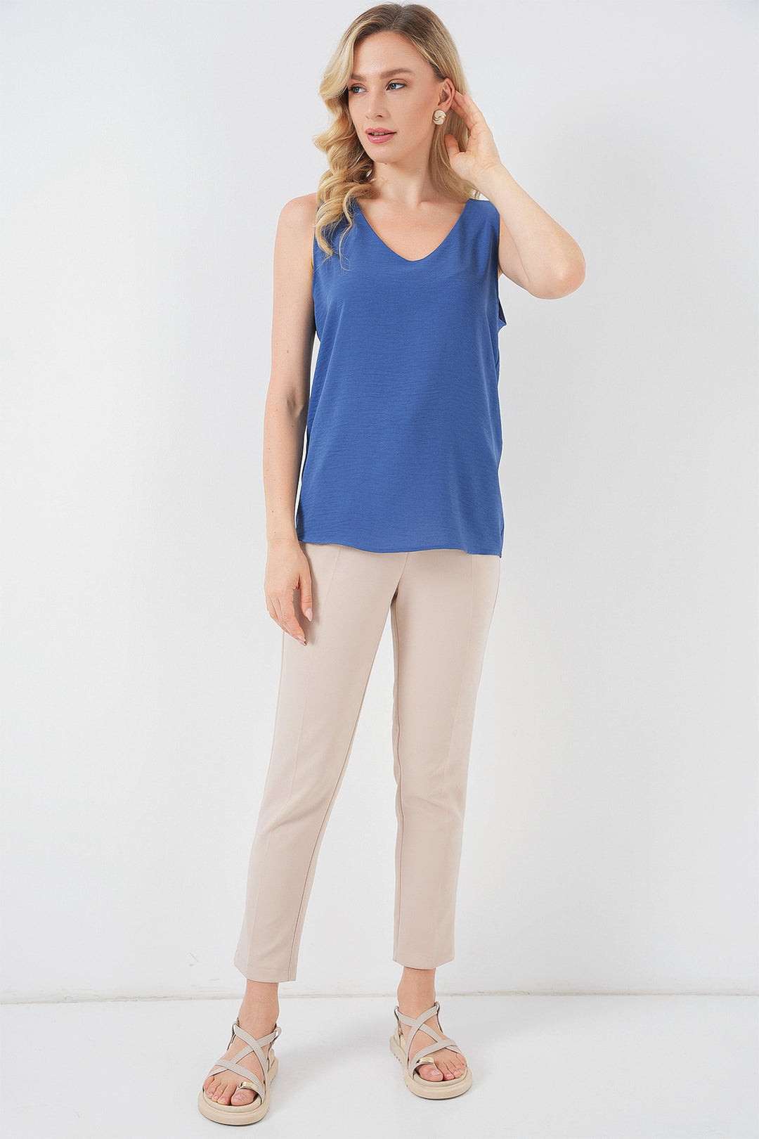 BGD Women V Neck Sleeveless Blouse 950 - Indigo - Arnhem