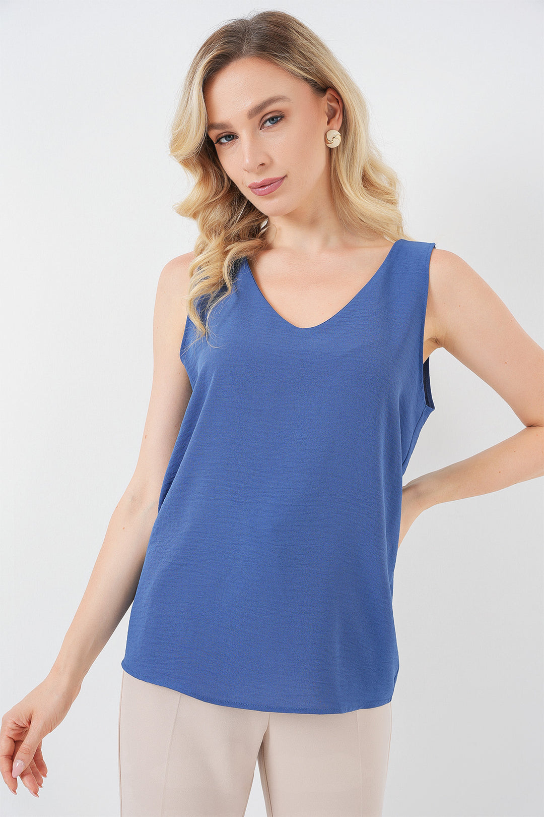 BGD Women V Neck Sleeveless Blouse 950 - Indigo - Arnhem