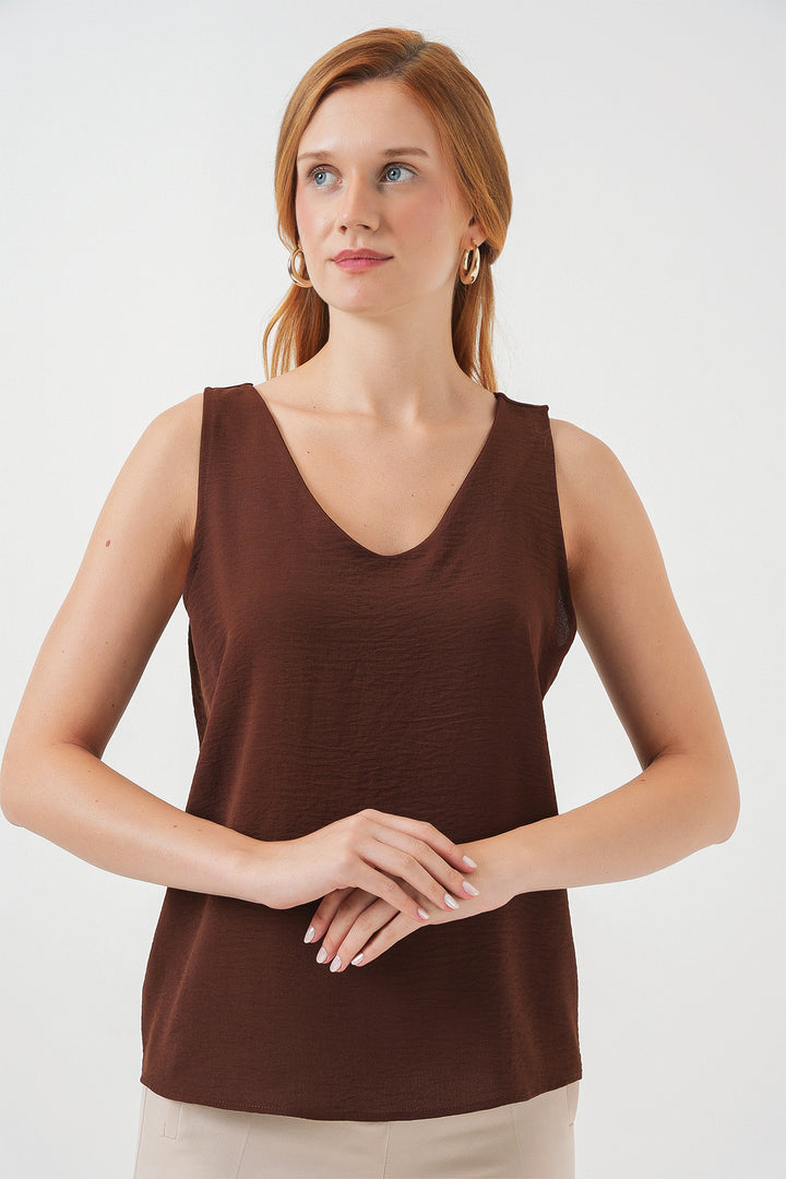 BGD Women V Neck Sleeveless Blouse 950 - Brown - Bollate