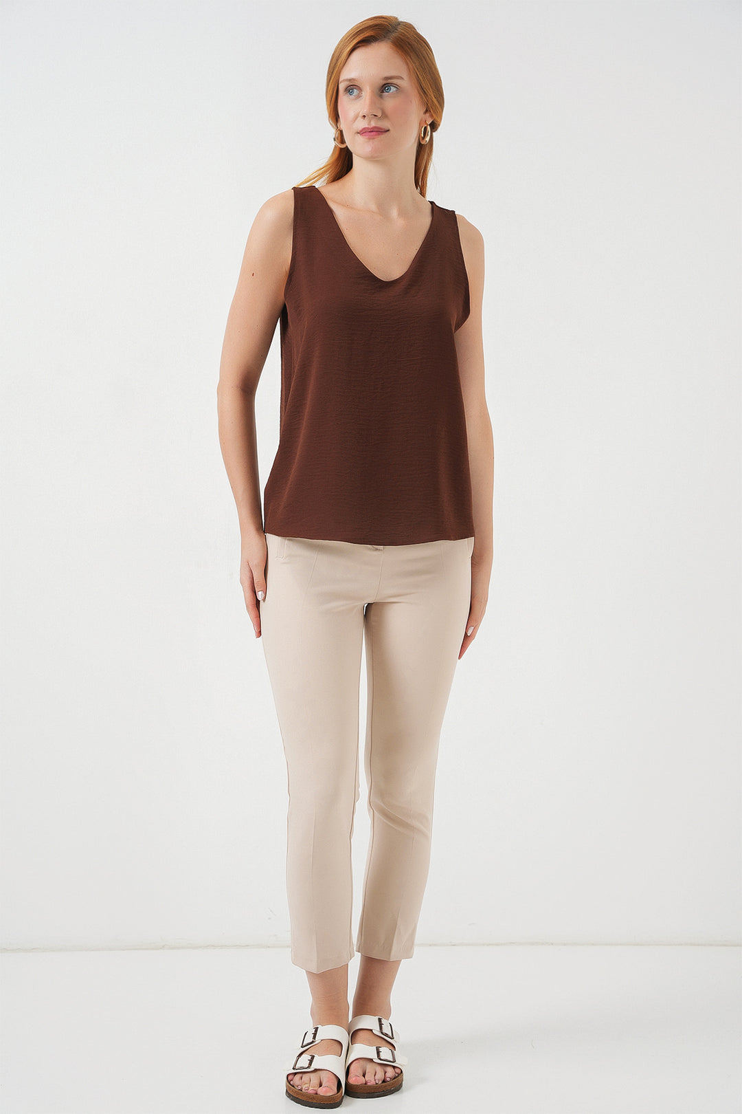 BGD Women V Neck Sleeveless Blouse 950 - Brown - Bollate