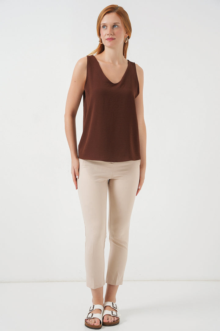 BGD Women V Neck Sleeveless Blouse 950 - Brown - Bollate