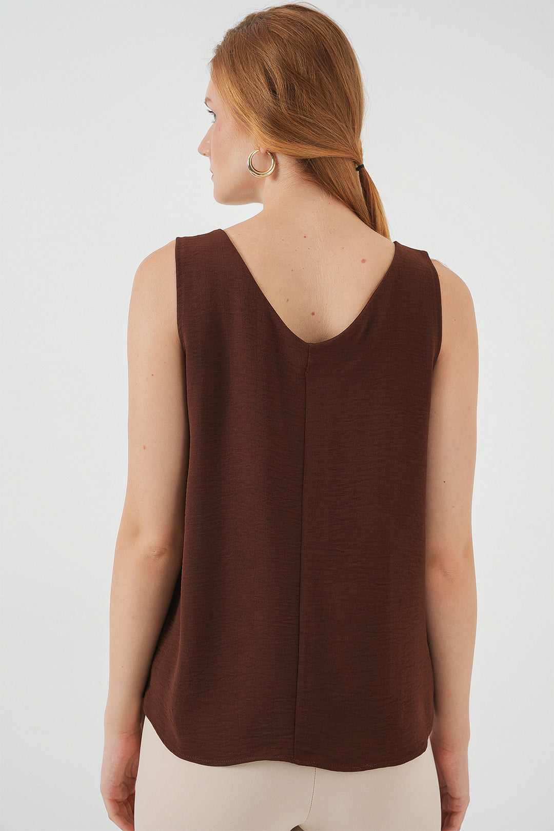 BGD Women V Neck Sleeveless Blouse 950 - Brown - Bollate