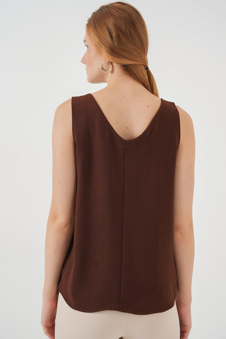 BGD Women V Neck Sleeveless Blouse 950 - Brown - Bollate