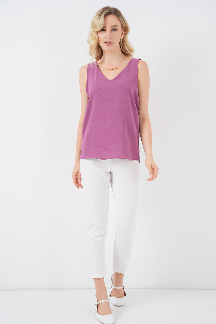 BGD Women V Neck Sleeveless Blouse 950 - Dark Lilac - Tlapa de Comonfort