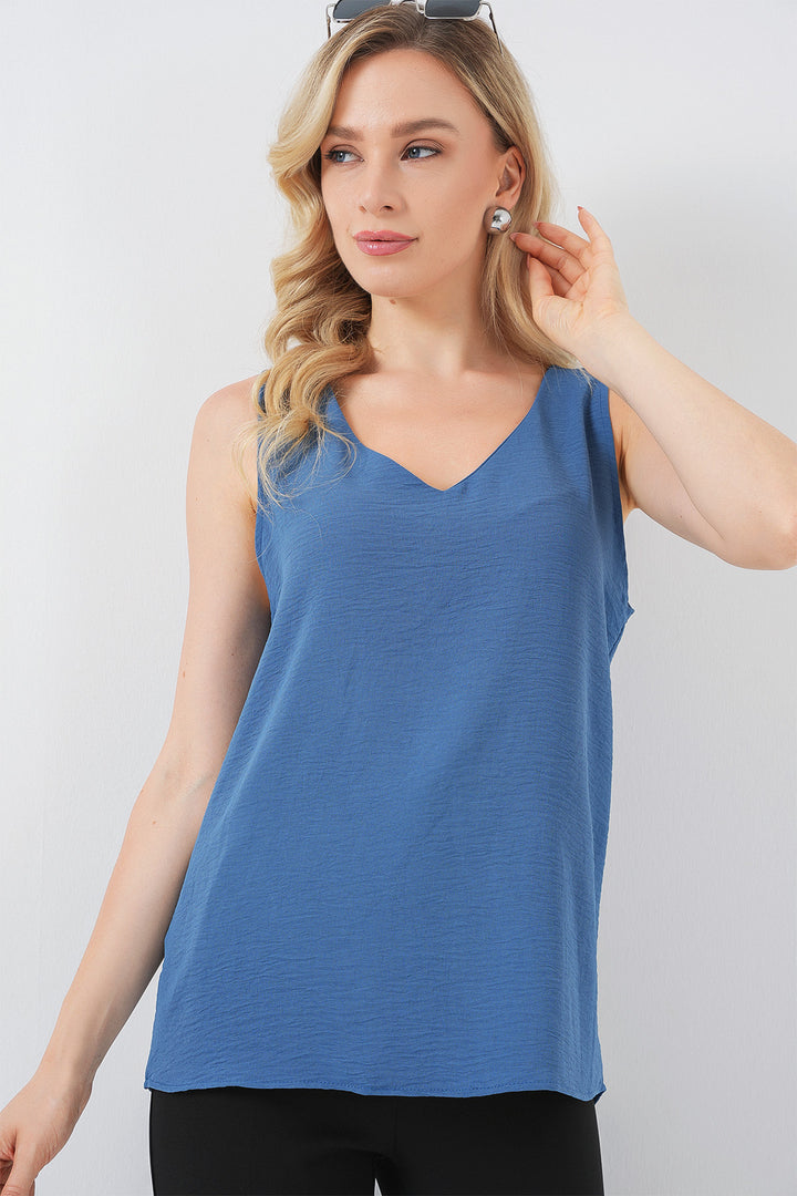 BGD Women V Neck Sleeveless Blouse 950 - Dark Blue - Lehrte