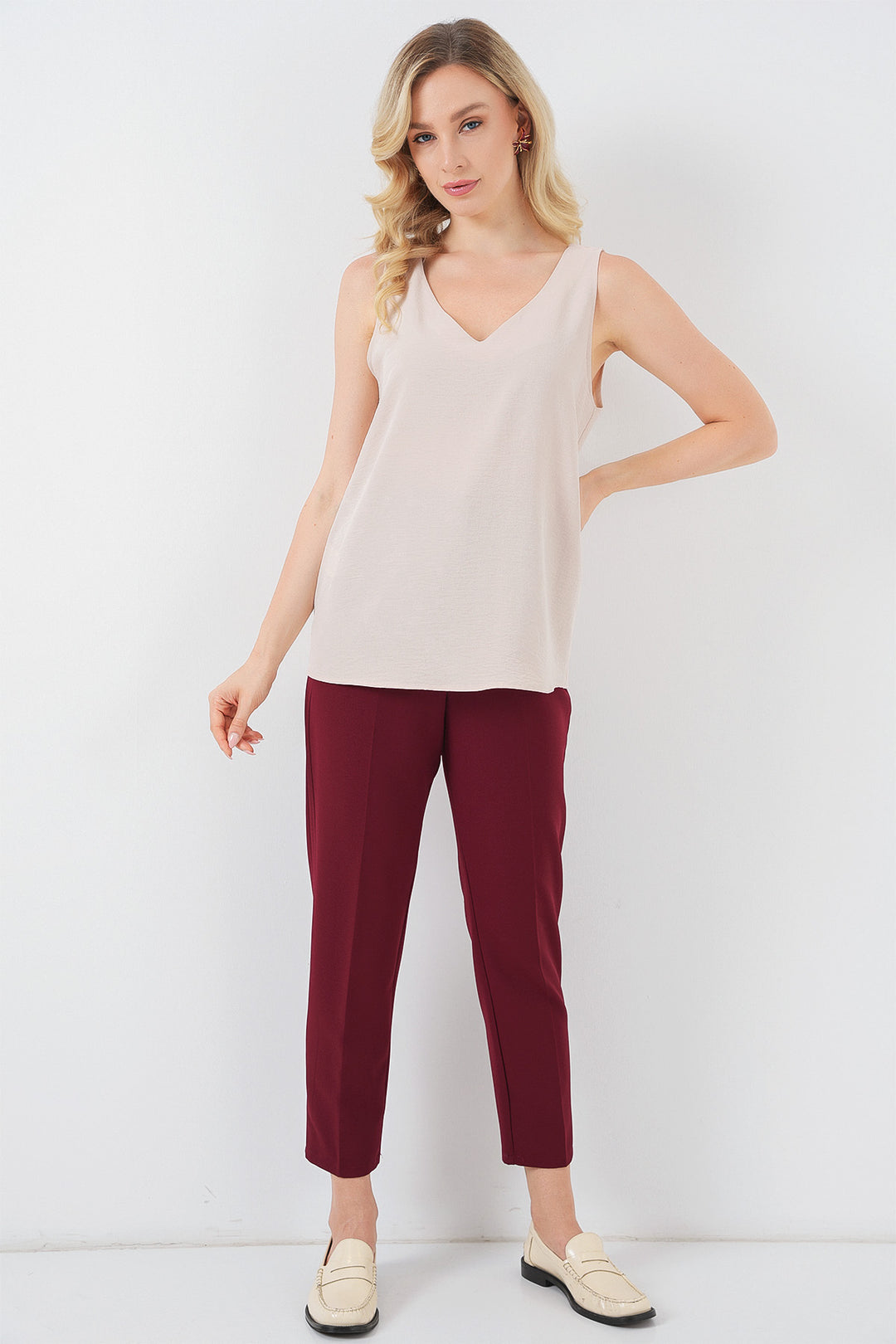 BGD Women V Neck Sleeveless Blouse 950 - Cream - Lokeren