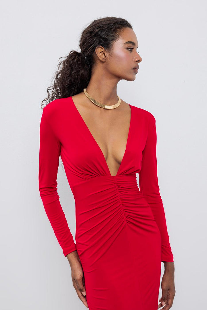 BSL Women V-Neck Draped Midi Dress - Bolingbrook