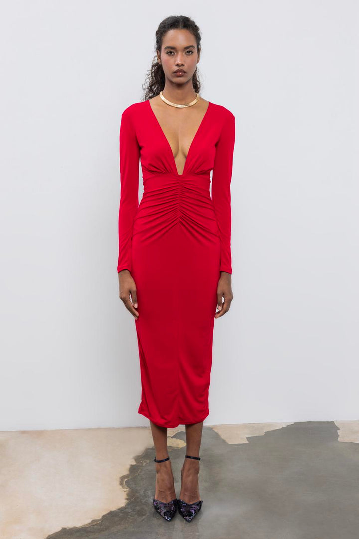 BSL Women V-Neck Draped Midi Dress - Bolingbrook