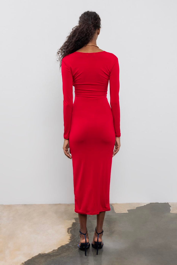 BSL Women V-Neck Draped Midi Dress - Bolingbrook