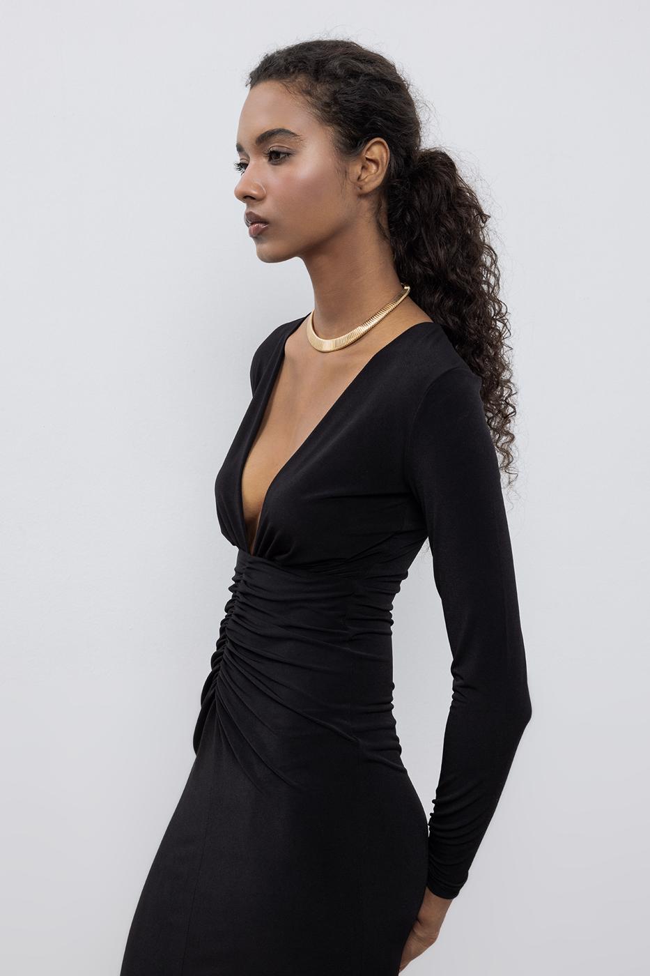 BSL Women V-Neck Draped Midi Dress - Mafra