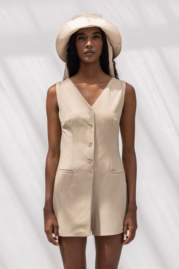 BSL Women V-Neck Mini Jumpsuit - Michigan City