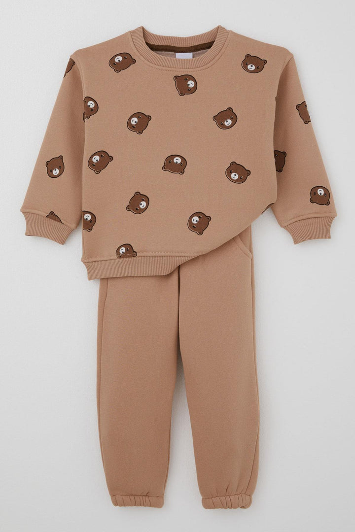BRE Valorya Girl's Tracksuit with Cute Bear Pattern, 2-5 Years, Brown - Marietta