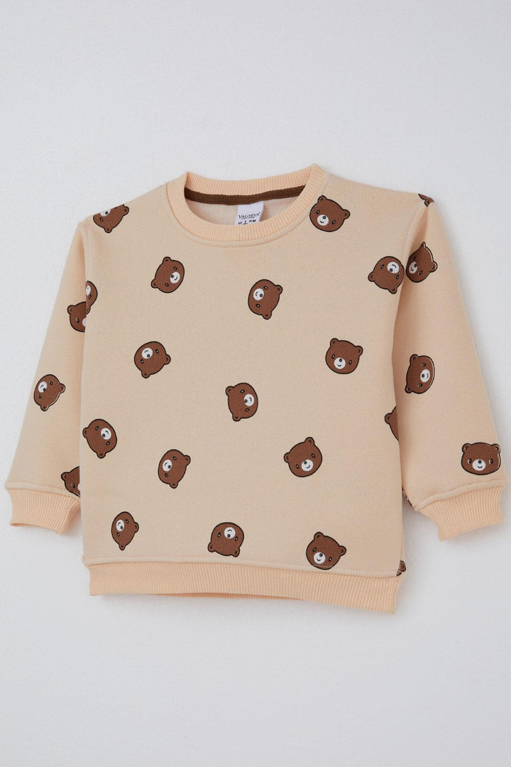 BRE Valorya Girl's Tracksuit with Cute Bear Pattern, 2-5 Years, Cream - Poti